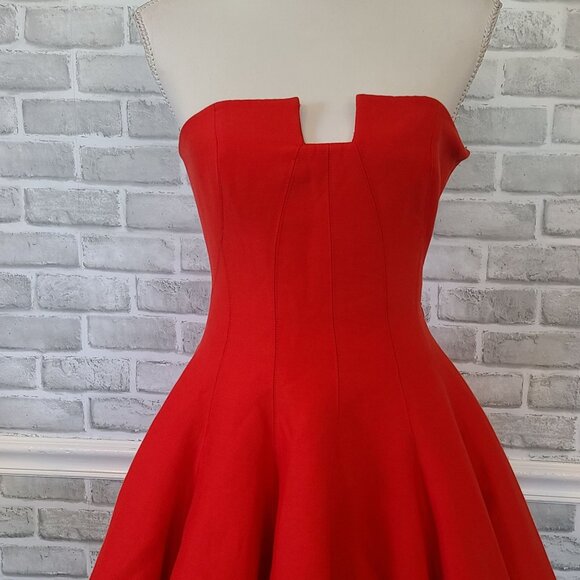 Halston Heritage Strapless Structured Mini Dress Lipstick Red 2 Glam Party Retro - Picture 2 of 10